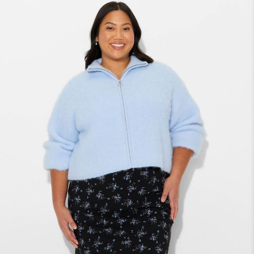 Women's Full Zip Mock Turtleneck Cardigan - Wild Fable Light Blue XXL